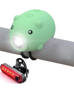 Set drăguț de lumini pentru bicicletă în formă de purceluș cu claxon și stop spate, reîncărcabil USB-C