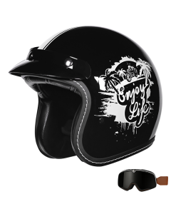 Cască moto retro open face 3/4 cu ochelari pentru mers pe șosea și cruiser